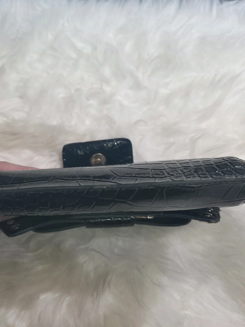 Guess Black Croc-Embossed Top-Zip Wristlet